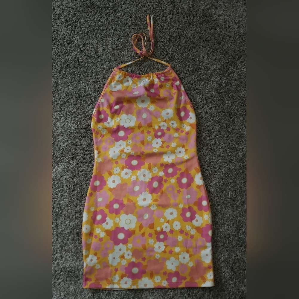Retro Floral Halter Neck Dress